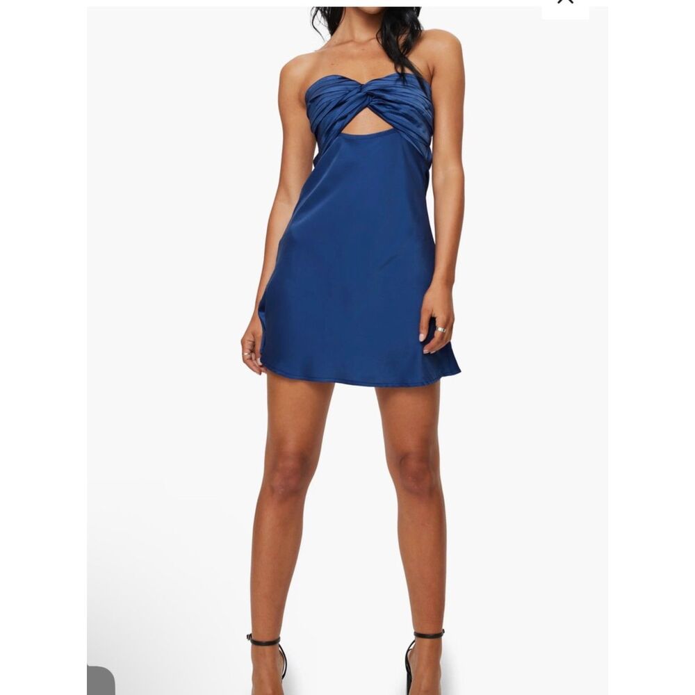 Princess Polly Blue Satin Strapless Cutout Mini Dress Size 4